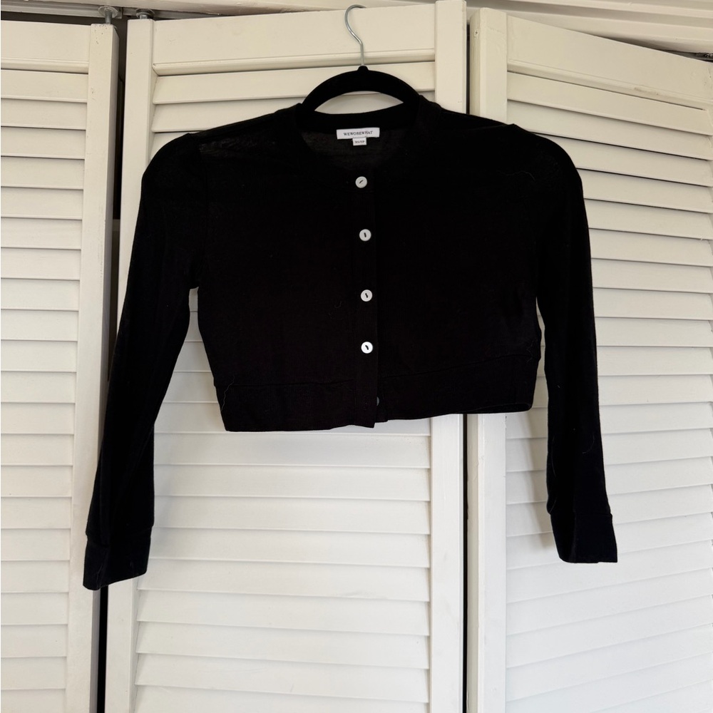 We wore what black cropped cardigan